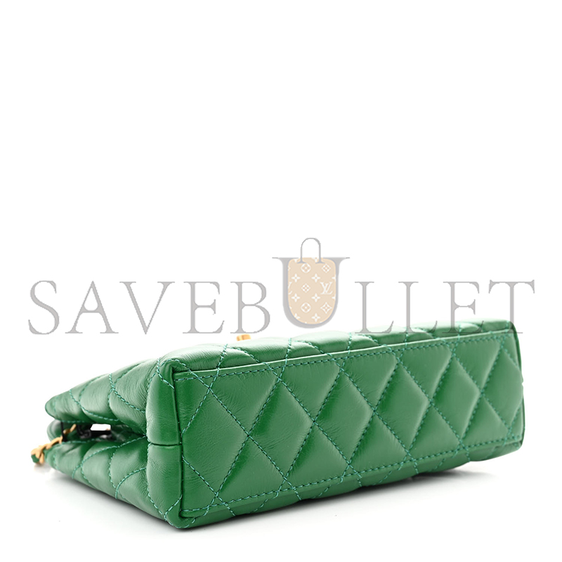 CHANEL SHINY AGED CALFSKIN QUILTED NANO KELLY SHOPPER GREEN AS4416 (19*13*7cm)